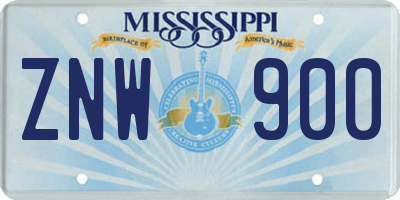 MS license plate ZNW900