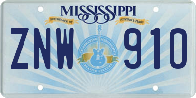 MS license plate ZNW910