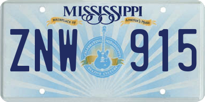MS license plate ZNW915