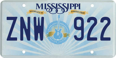 MS license plate ZNW922