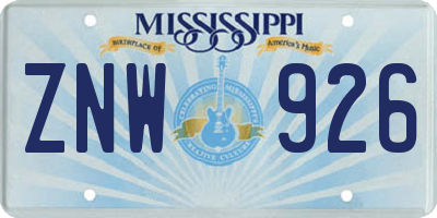 MS license plate ZNW926
