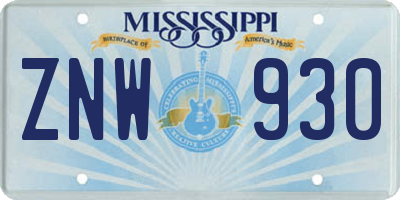 MS license plate ZNW930