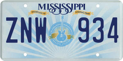 MS license plate ZNW934