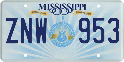 MS license plate ZNW953