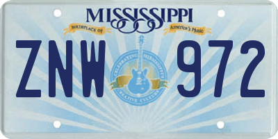 MS license plate ZNW972