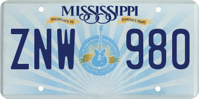 MS license plate ZNW980