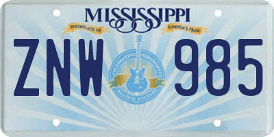 MS license plate ZNW985