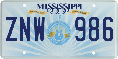 MS license plate ZNW986