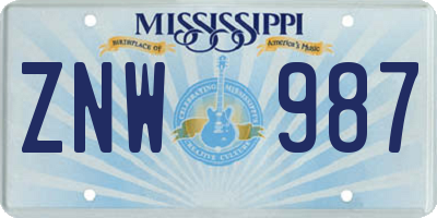 MS license plate ZNW987