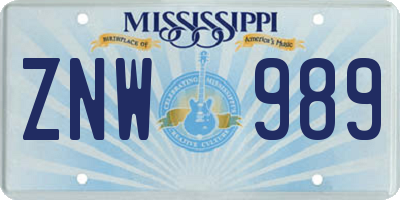 MS license plate ZNW989