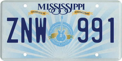 MS license plate ZNW991
