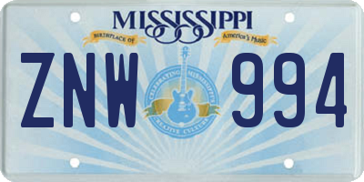 MS license plate ZNW994