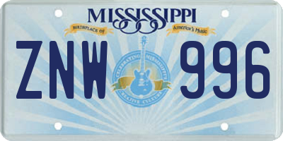 MS license plate ZNW996