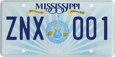MS license plate ZNX001