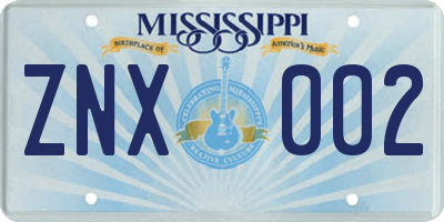 MS license plate ZNX002