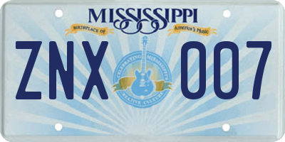 MS license plate ZNX007
