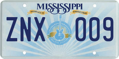 MS license plate ZNX009