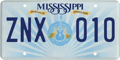 MS license plate ZNX010