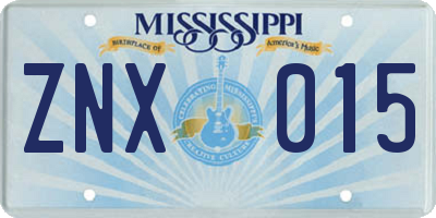 MS license plate ZNX015