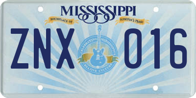 MS license plate ZNX016