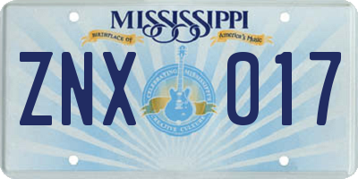MS license plate ZNX017