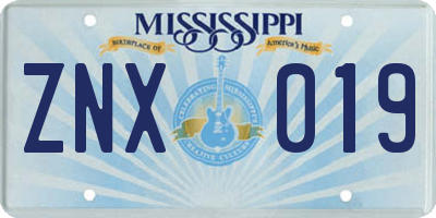 MS license plate ZNX019