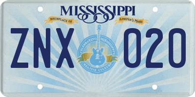 MS license plate ZNX020