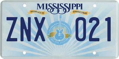 MS license plate ZNX021