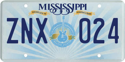 MS license plate ZNX024