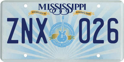 MS license plate ZNX026
