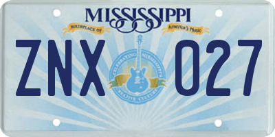 MS license plate ZNX027