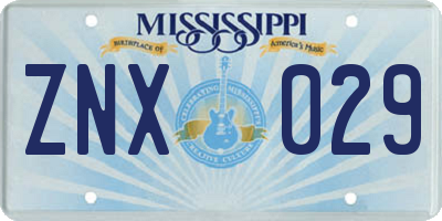 MS license plate ZNX029