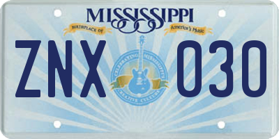 MS license plate ZNX030