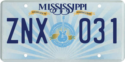 MS license plate ZNX031