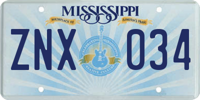 MS license plate ZNX034