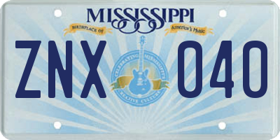 MS license plate ZNX040