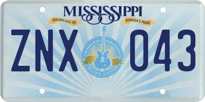 MS license plate ZNX043