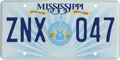 MS license plate ZNX047