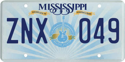 MS license plate ZNX049