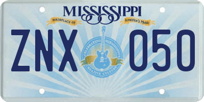MS license plate ZNX050