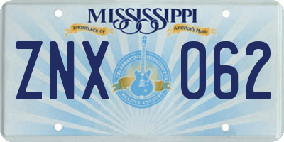 MS license plate ZNX062