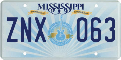 MS license plate ZNX063