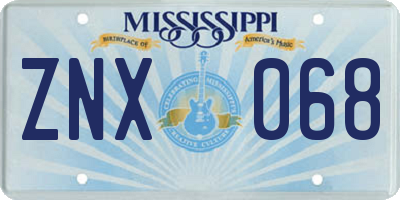 MS license plate ZNX068