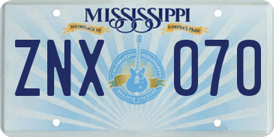 MS license plate ZNX070