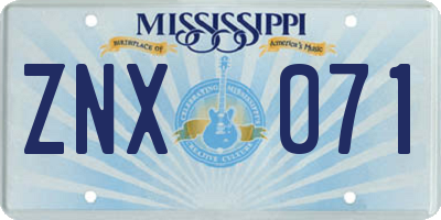 MS license plate ZNX071
