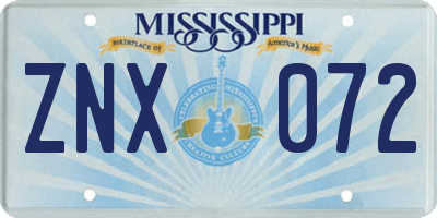 MS license plate ZNX072