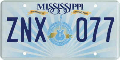 MS license plate ZNX077