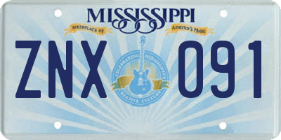 MS license plate ZNX091