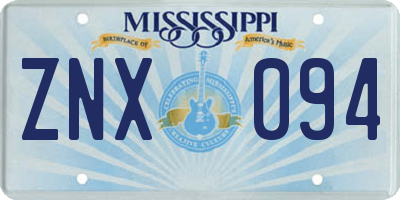 MS license plate ZNX094