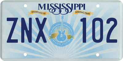 MS license plate ZNX102